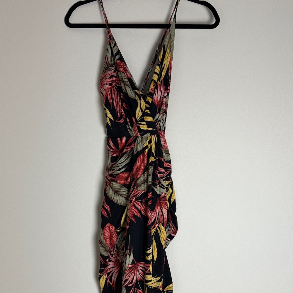 Mind Code Women's Red Black Tropical Print Split Skirt Dress Size M